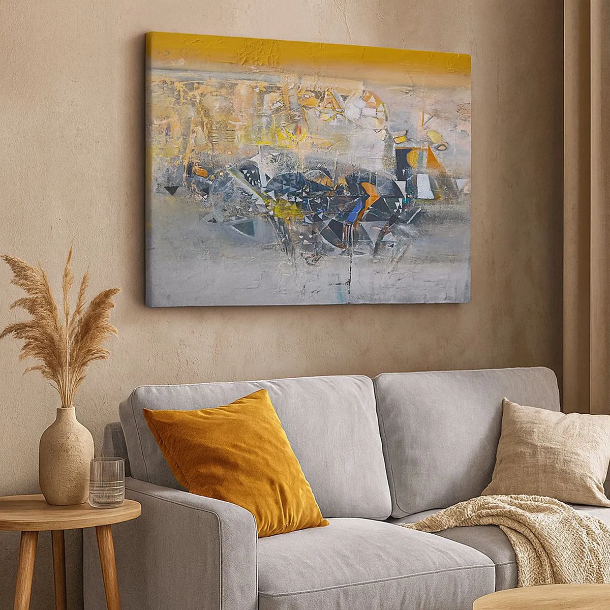 Tablou pe pânză Canvas - Abstracție cu nuanțe dominante de galben și gri - 70x50cm - Totul va fi bine - Decorațiune modernă pentru perete pentru living și dormitor ARTTOR