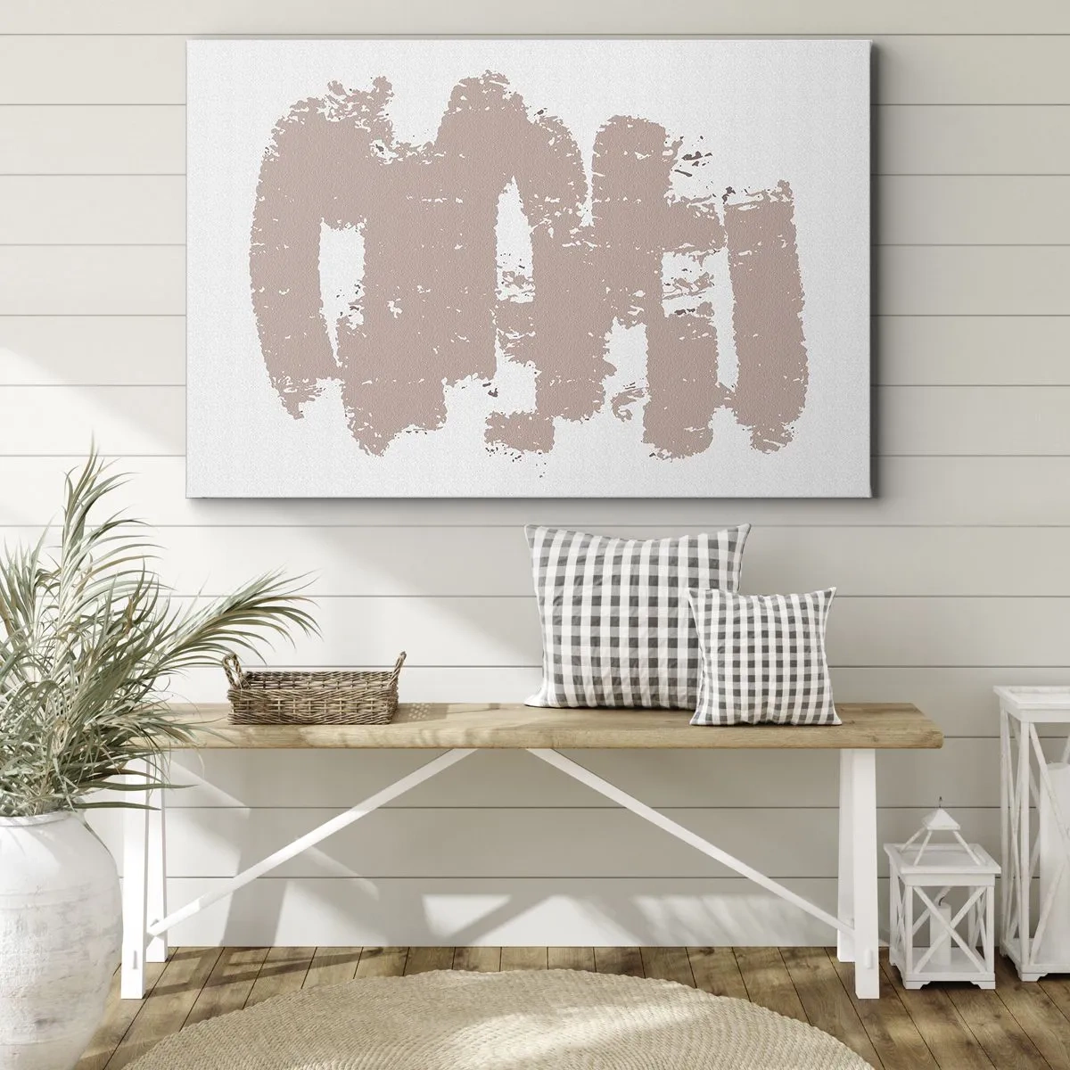 Tablou pe pânză Canvas - Forme roz pal pe un fundal deschis - 70x50cm - Abstracție în roz moale - Decorațiune modernă pentru perete pentru living și dormitor ARTTOR