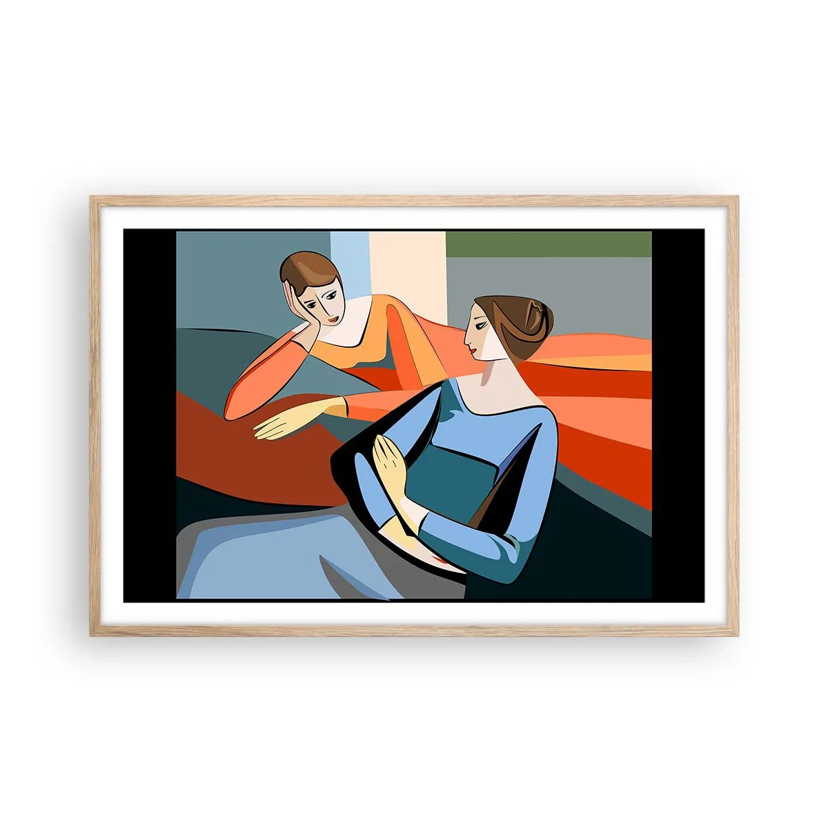 Poster în ramă de stejar deschis - Un moment de confidențe - 91x61 cm