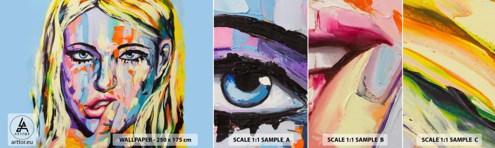 Mostră tapet autocolant Deluxe Sticker - Privește-o drept în ochi - Femeie, Portretul unei femei, Fată - 100x30 cm