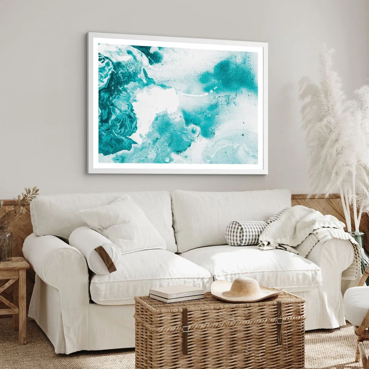 Poster în ramă albă - Câmpii inundabile de albastru - 91x61 cm