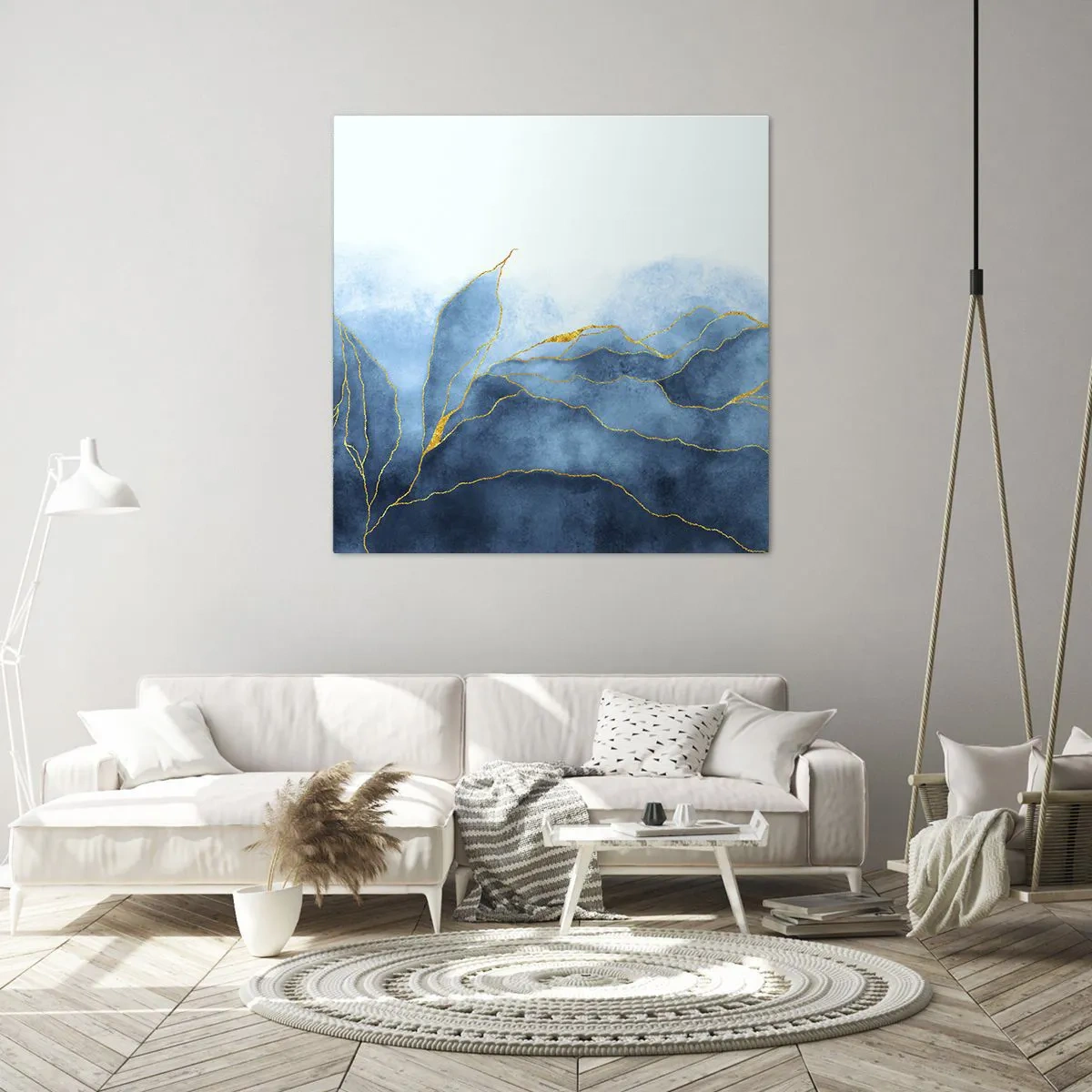 Tablou pe pânză - Albastru în aur - 40x40 cm