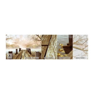 Mostră tapet Premium Sand - Tristețea blândă a toamnei - Peisaj, Lac, Pod de lemn - 100x30 cm