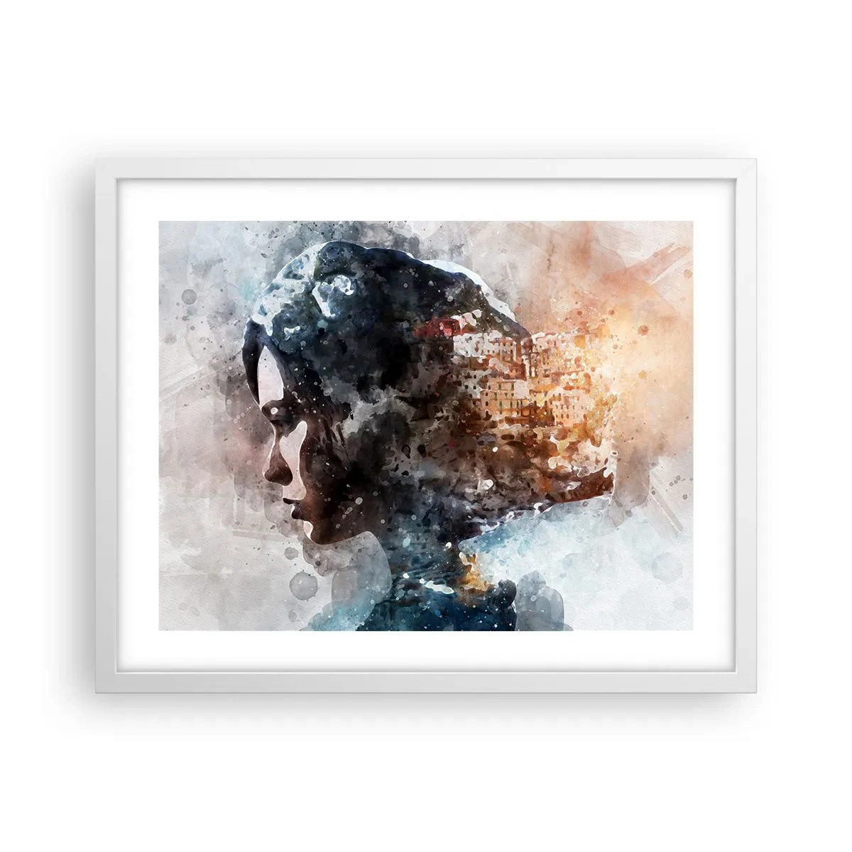 Poster în ramă albă - Povestea unei fete cu un oraș în fundal - 50x40 cm