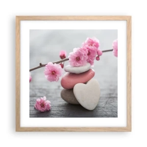 Poster în ramă de stejar deschis - Fericirea florilor de cireș - 40x40 cm