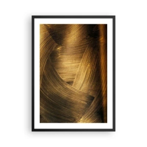 Poster în ramă neagră - Tușe aurii abstracte pe un fundal întunecat - 50x70cm - Într-un labirint de aur - Decorațiune modernă pentru perete pentru living și dormitor ARTTOR