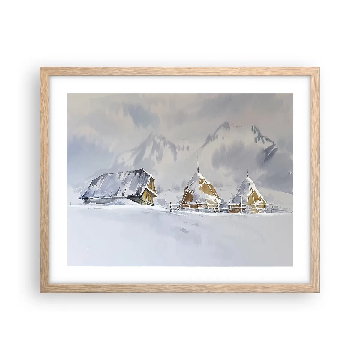 Poster în ramă de stejar deschis - Într-o vale înzăpezită - 50x40 cm