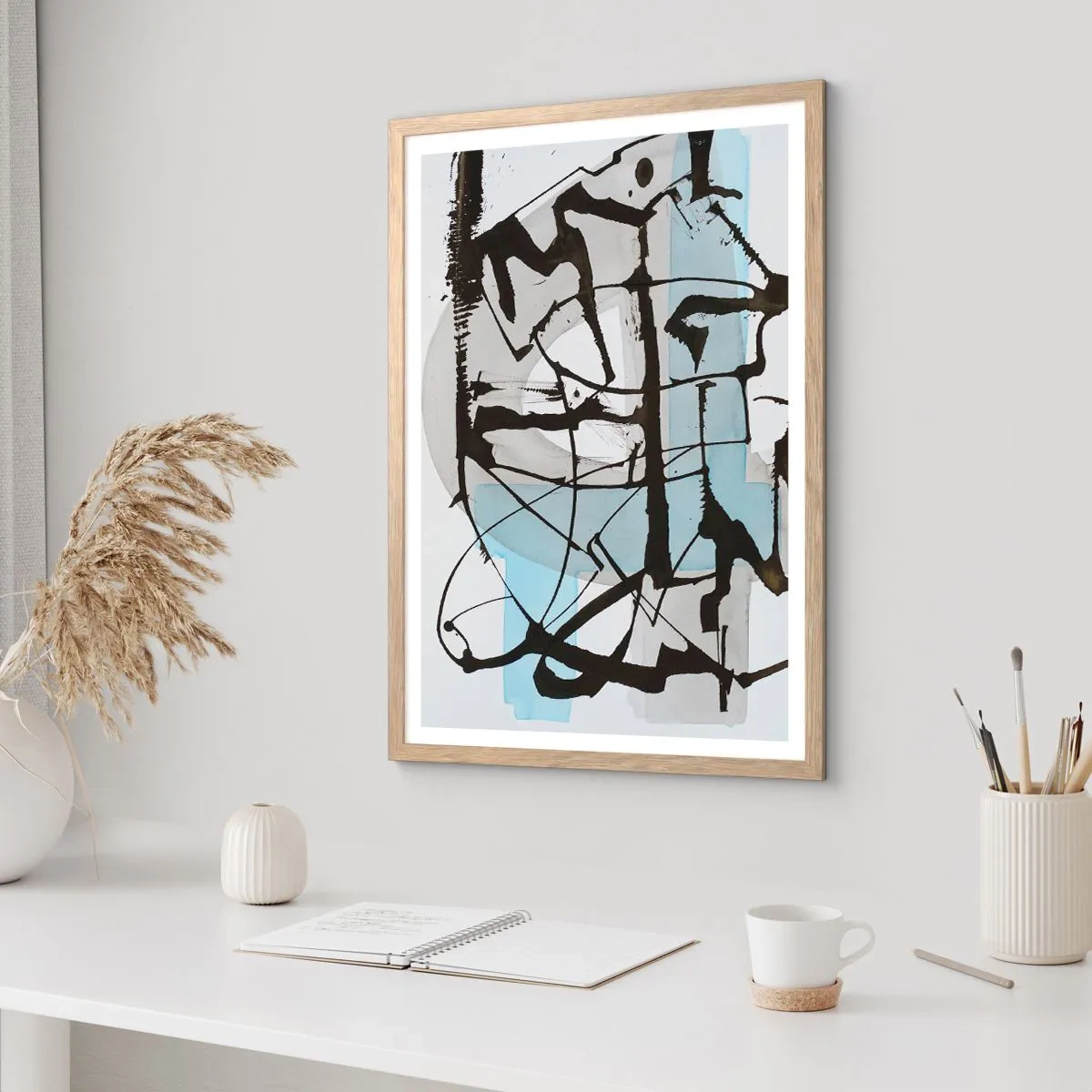 Poster în ramă de stejar deschis - Cu toate acestea, albastru - 30x40 cm