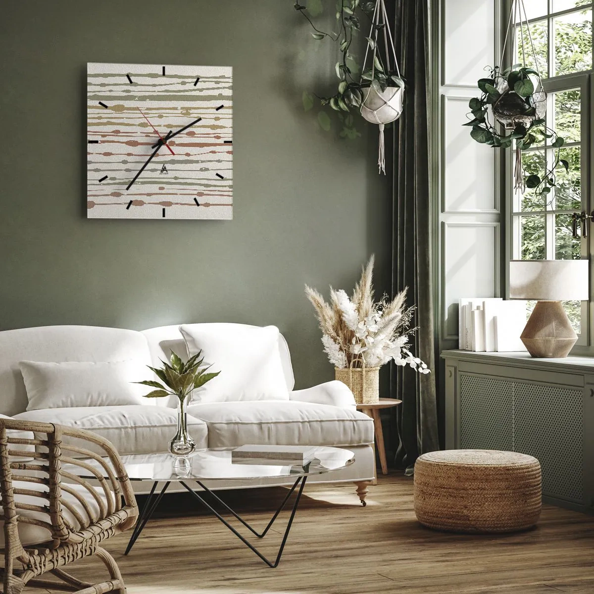 Ceas de perete - Ceas pe sticlă - Notația culorilor muzicale - 30x30 cm