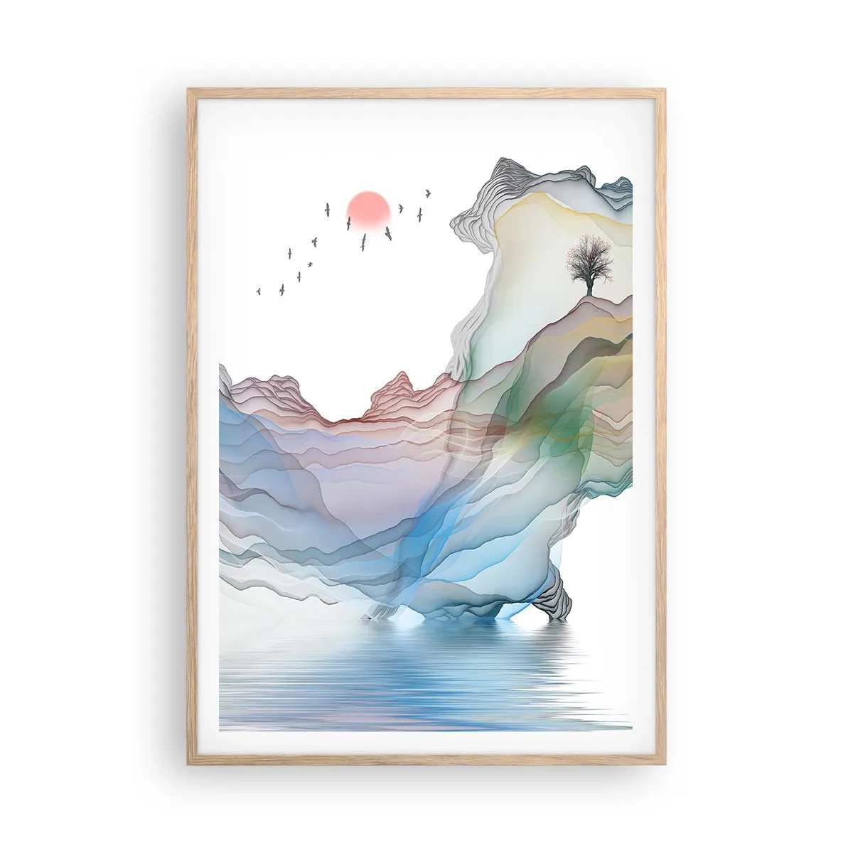 Poster în ramă de stejar deschis - Spre munții de cristal - 70x100 cm