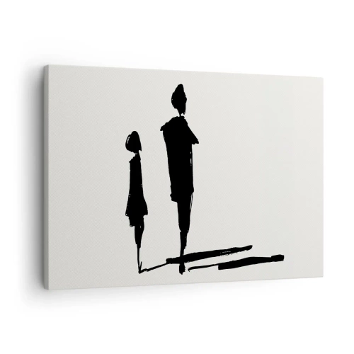 Tablou pe pânză Canvas - Siluete a două persoane în negru pe un fundal deschis - 70x50cm - Cu siguranță împreună? - Decorațiune modernă pentru perete pentru living și dormitor ARTTOR