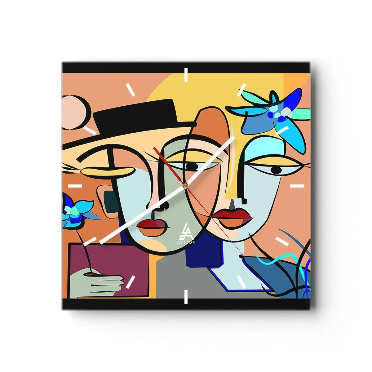 Ceas de perete - Ceas pe sticlă - Întâlnire cu Picasso - 30x30 cm