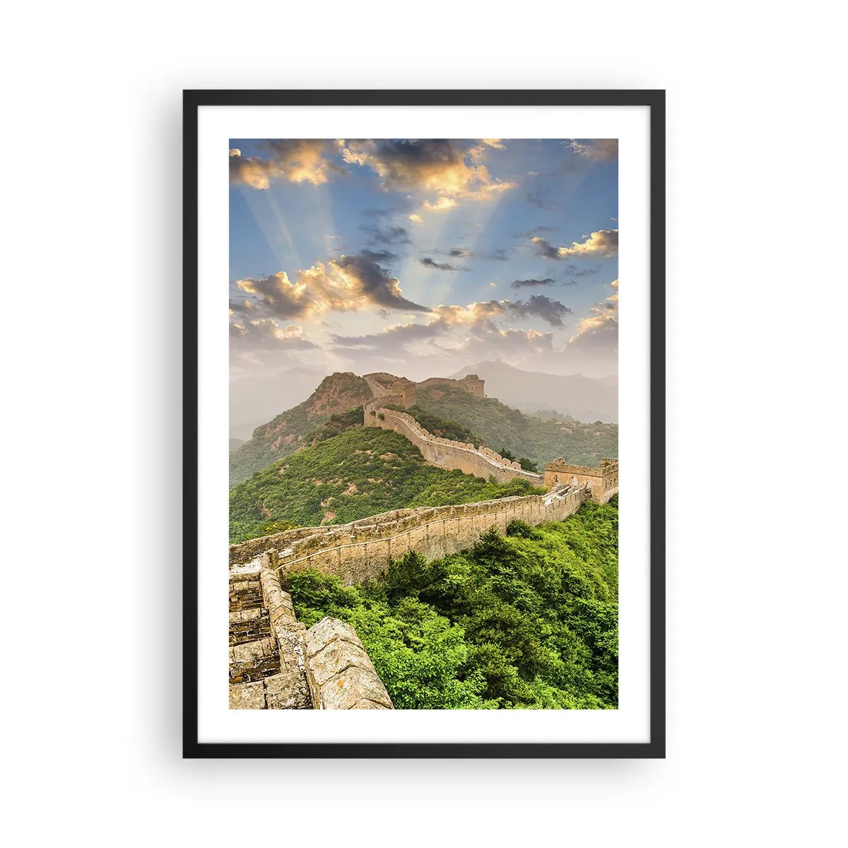 Poster în ramă neagră - Marele Zid Chinezesc în lumina pitorească a soarelui care apune - 50x70cm - Măreția netrecătoare - Decorațiune modernă pentru perete pentru living și dormitor ARTTOR
