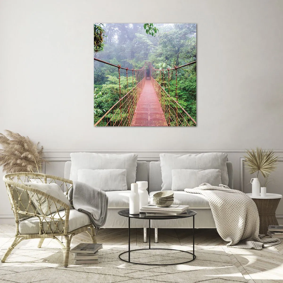 Tablou pe sticlă - Suspendat deasupra coroanelor arborilor - 50x50 cm