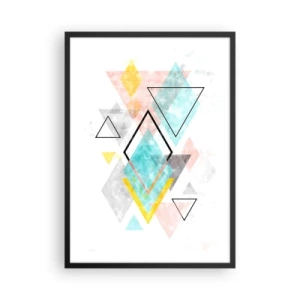 Poster în ramă neagră - O compoziție colorată de forme geometrice pe un fundal alb - 50x70cm - Joc geometric - Decorațiune modernă pentru perete pentru living și dormitor ARTTOR