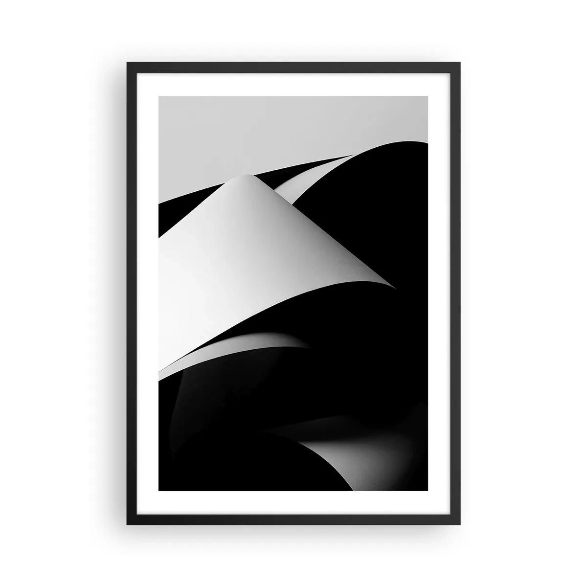 Poster în ramă neagră - Abstracție minimalistă în alb și negru - 50x70cm - Planuri de lumină din adâncurile umbrelor - Decorațiune modernă pentru perete pentru living și dormitor ARTTOR