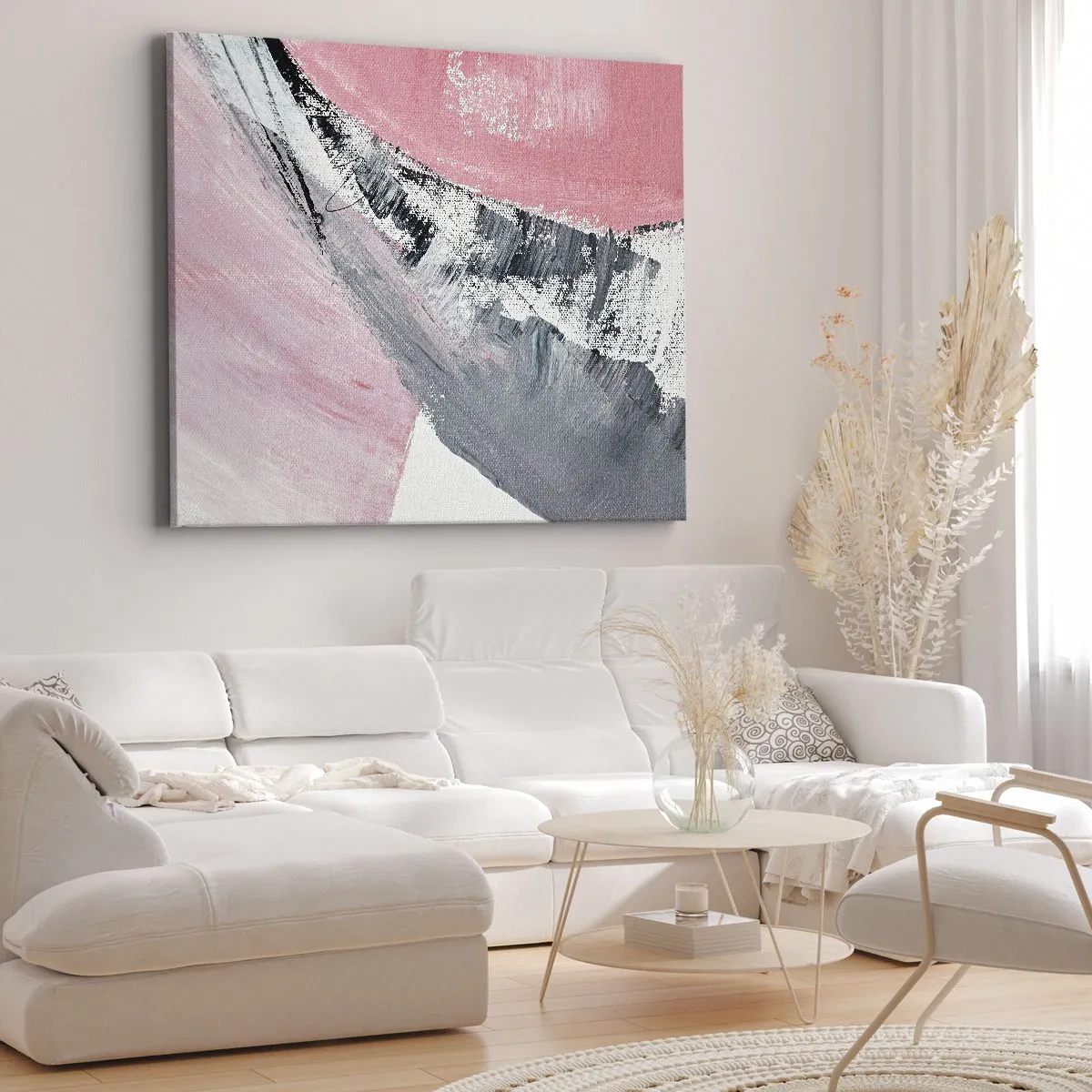 Tablou pe pânză Canvas - O compoziție abstractă în nuanțe de roz și gri. - 70x50cm - Compoziție adaptată - Decorațiune modernă pentru perete pentru living și dormitor ARTTOR
