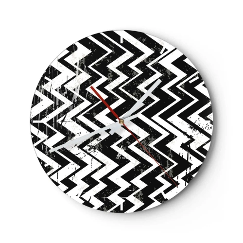 Ceas de perete - Ceas pe sticlă - Model în zig-zag alb-negru cu efect artistic distressed - 30x30cm - Zig-alb, zag-negru - Decorațiune modernă pentru perete pentru living, bucătărie și dormitor ARTTOR