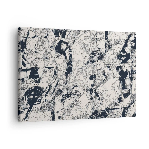 Tablou pe pânză Canvas - Compoziție abstractă în alb-negru cu un aspect dinamic - 70x50cm - Întrepătrunderea contrariilor - Decorațiune modernă pentru perete pentru living și dormitor ARTTOR