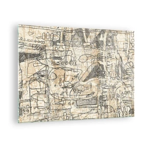 Tablou pe sticlă - O structură abstractă complexă cu modele geometrice și schițate. - 70x50cm - Așteaptă să fie descifrat - Decorațiune modernă pentru perete pentru living și dormitor ARTTOR