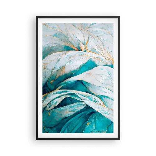 Poster în ramă neagră - Abstractul albastru cu motiv auriu - 61x91 cm