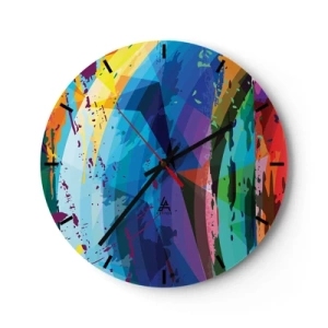 Ceas de perete - Ceas pe sticlă - Modele abstracte colorate în culori intense - 30x30cm - Amețeli colorate - Decorațiune modernă pentru perete pentru living, bucătărie și dormitor ARTTOR