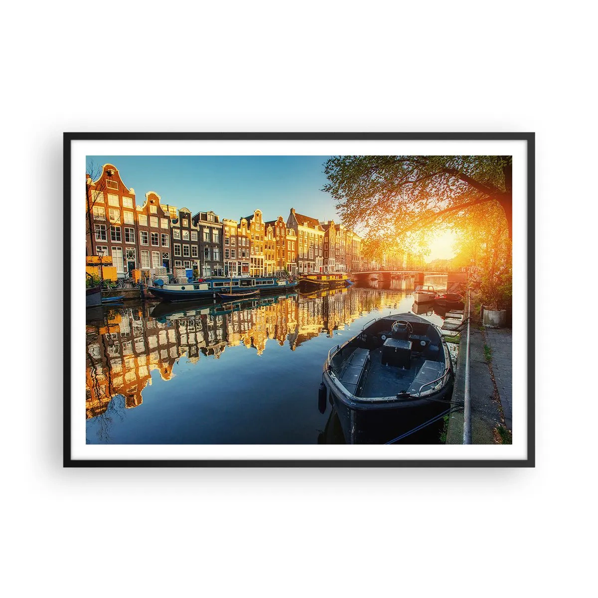 Poster în ramă neagră - Dimineața în Amsterdam - 100x70 cm