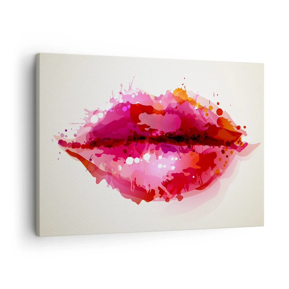 Tablou pe pânză Canvas - Motiv abstract al buzelor în nuanțe de roz și roșu - 70x50cm - O nuanță mai roșie de roșu - Decorațiune modernă pentru perete pentru living și dormitor ARTTOR