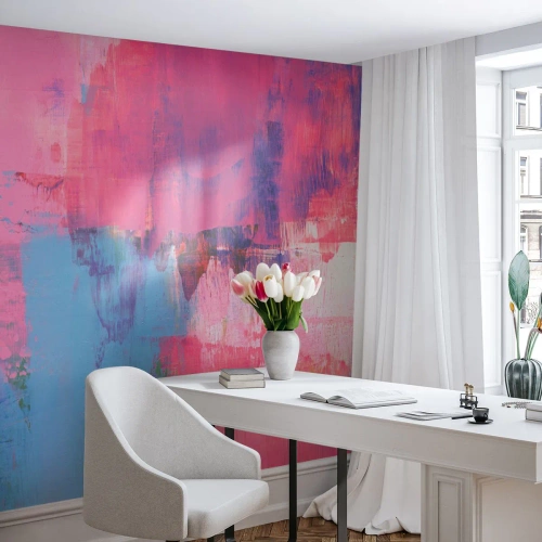 Tapet Premium Sand - Roz, albastru și un strop de lumină - Abstracția, Minimalism, Bucată - 400x280 cm