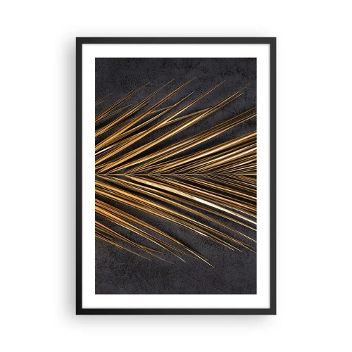 Poster în ramă neagră - Frunze aurii pe un fundal întunecat - 50x70cm - Aur tropical - Decorațiune modernă pentru perete pentru living și dormitor ARTTOR