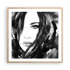 Poster în ramă de stejar deschis - Studiu unei dame în alb și negru - 60x60 cm