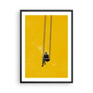 Poster în ramă neagră - Grafică minimalistă cu un personaj pe un leagăn - 50x70cm - O zi ca oricare alta - Decorațiune modernă pentru perete pentru living și dormitor ARTTOR
