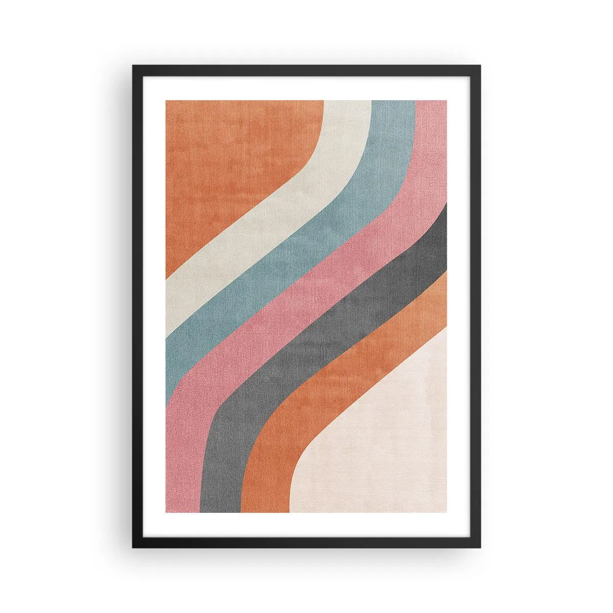 Poster în ramă neagră - Dungi retro geometrice - 50x70cm - Compoziție diagonală - mișcare - Decorațiune modernă pentru perete pentru living și dormitor ARTTOR