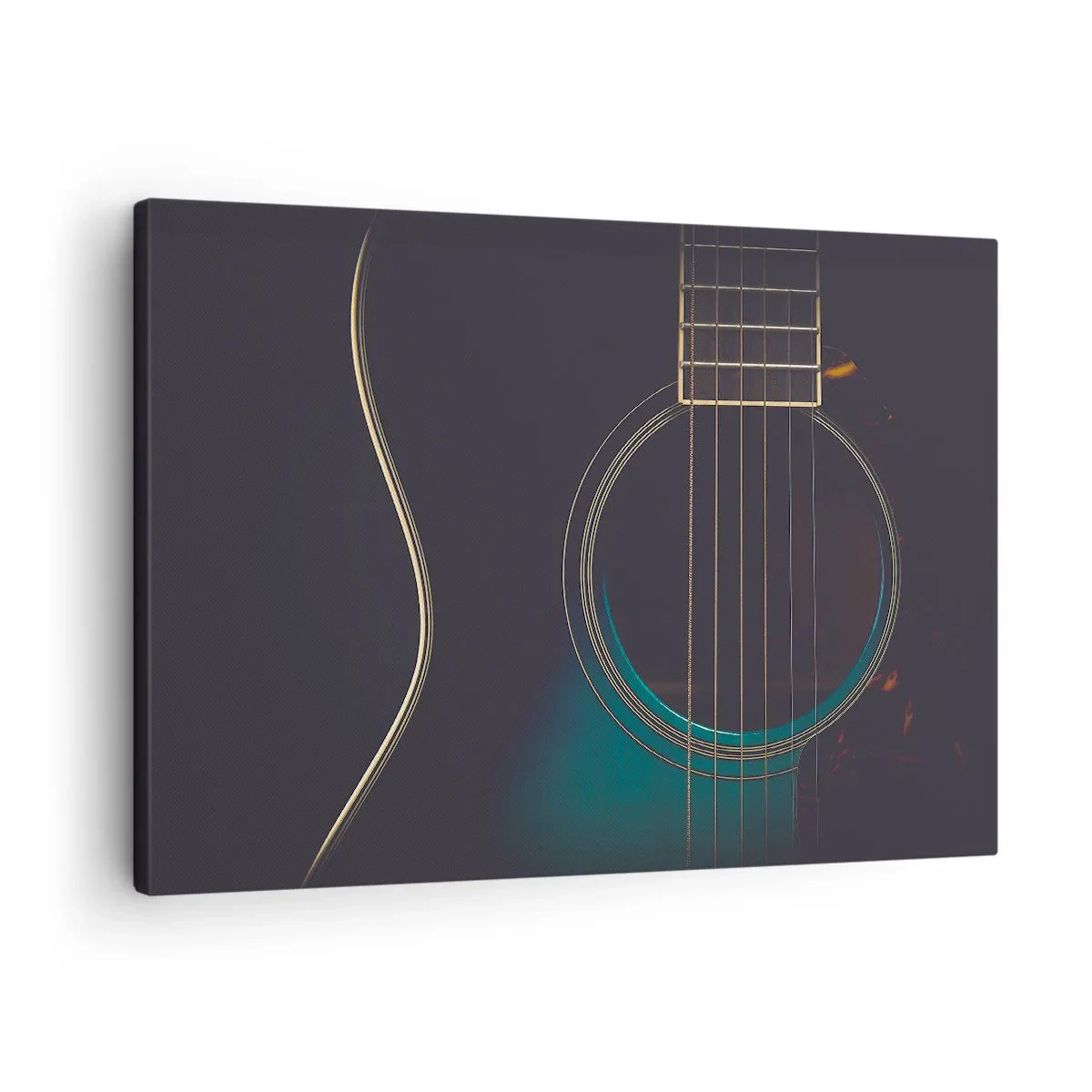 Tablou pe pânză Canvas - Chitară acustică în lumină întunecată și elegantă - 70x50cm - O clipă înainte de a suna - Decorațiune modernă pentru perete pentru living și dormitor ARTTOR