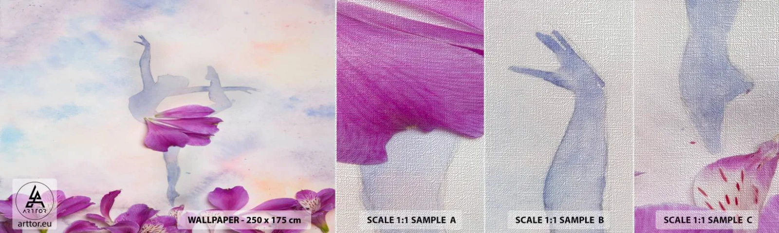 Mostră tapet Premium Canvas - Delicată ca o floare - Abstracția, Balerină, Dans - 100x30 cm