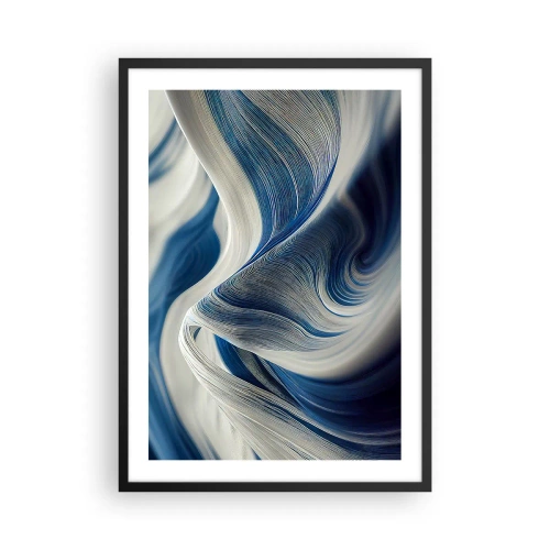 Poster în ramă neagră - Valuri abstracte în nuanțe de albastru marin și alb - 50x70cm - Fluiditate de albastru și alb - Decorațiune modernă pentru perete pentru living și dormitor ARTTOR