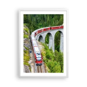 Poster în ramă albă - Cu trenul prin munți - 50x70 cm