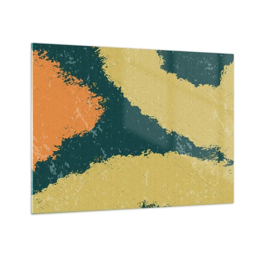 Tablou pe sticlă - O abstracție fluidă în nuanțe de muștar, verde și portocaliu. - 70x50cm - Abstracție - în slow motion - Decorațiune modernă pentru perete pentru living și dormitor ARTTOR