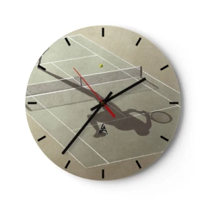 Ceas de perete - Ceas pe sticlă - O siluetă minimalistă a unui jucător de tenis pe teren - 30x30cm - Învinge-te pe tine însuți - Decorațiune modernă pentru perete pentru living, bucătărie și dormitor ARTTOR