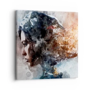 Tablou pe pânză - Povestea unei fete cu un oraș în fundal - 30x30 cm