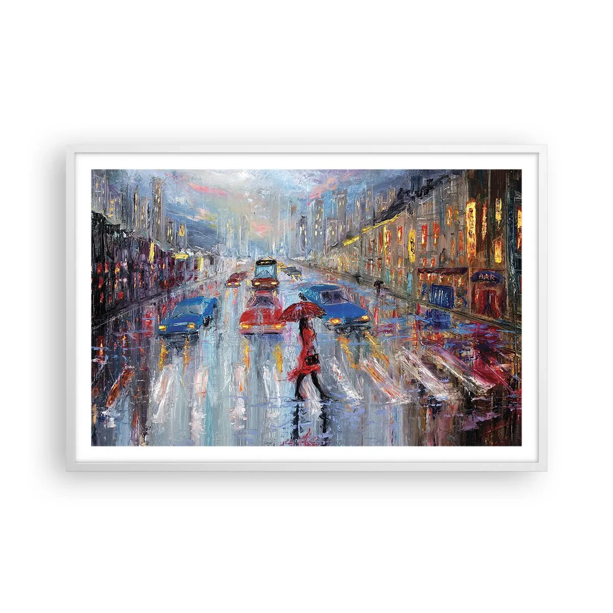 Poster în ramă albă - O după-amiază ploioasă în oraș - 91x61 cm