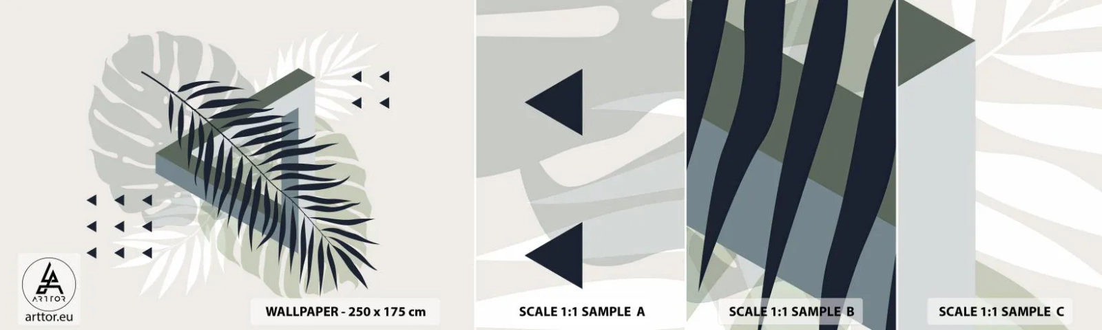 Mostră tapet autocolant Deluxe Sticker - Natura și geometria - două ordine? - Monstera Leaf, Frunza de palmier, Grafică - 100x30 cm