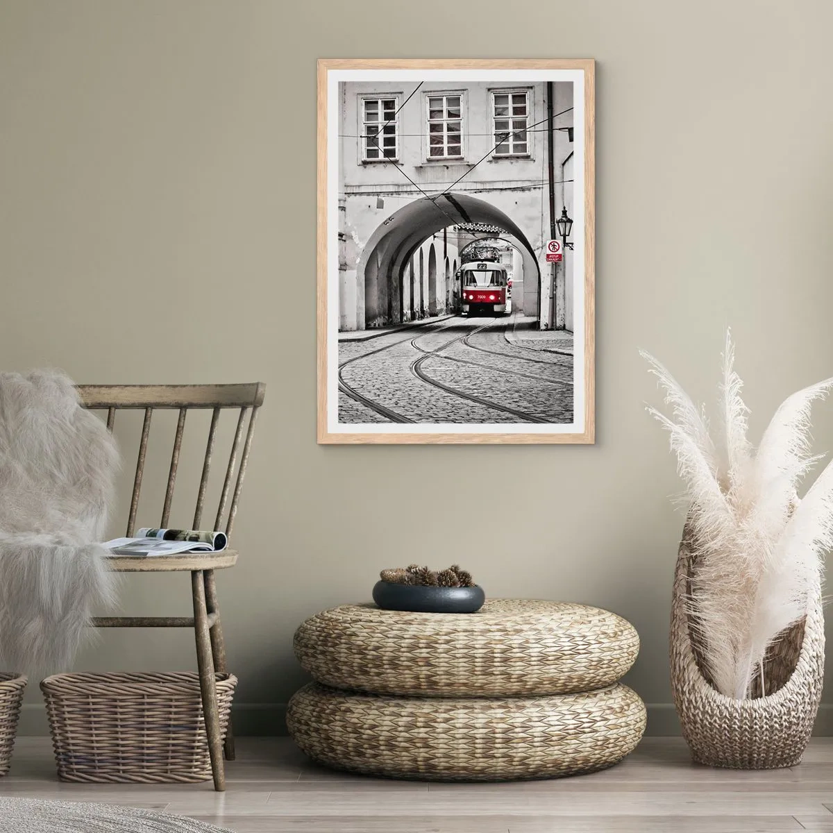 Poster în ramă de stejar deschis - Printr-un labirint urban - 30x40 cm