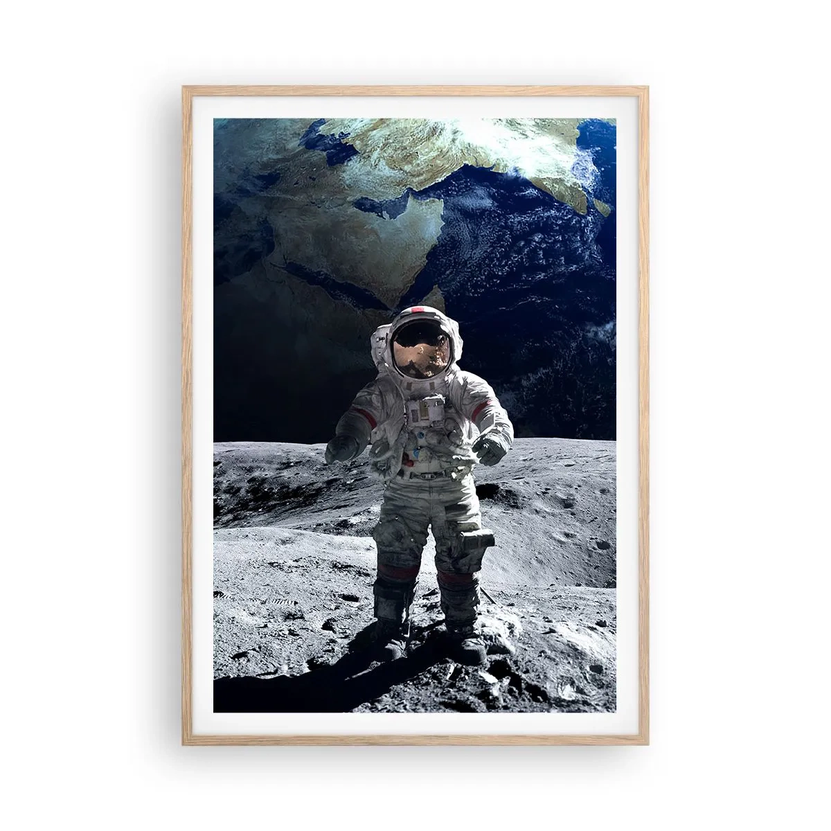 Poster în ramă de stejar deschis - Salutări de pe Lună - 70x100 cm