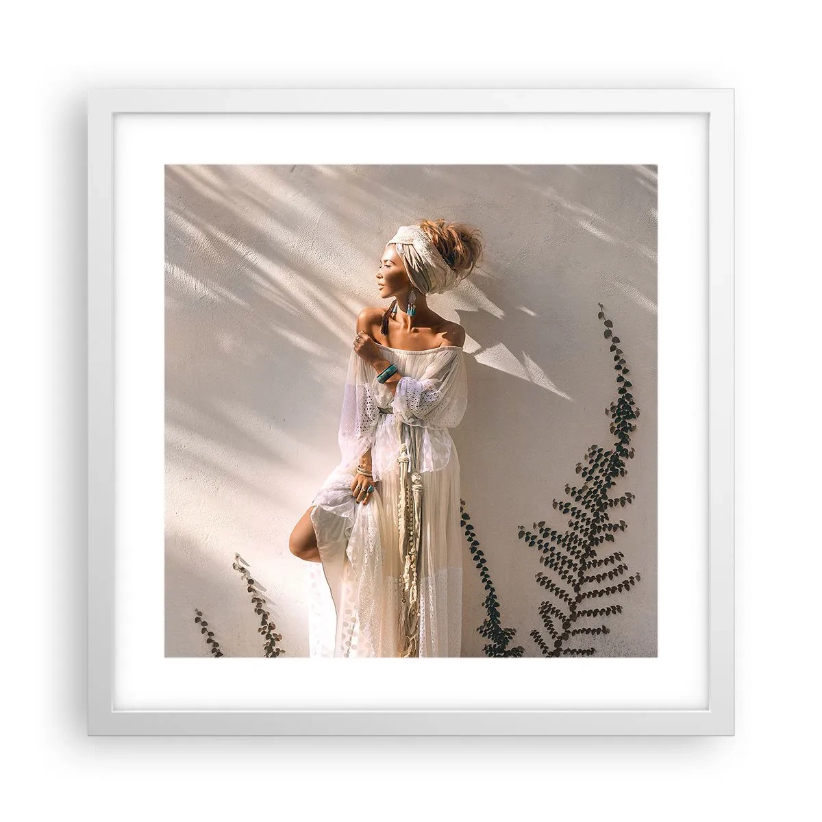 Poster în ramă albă - Soarele și fata - 40x40 cm