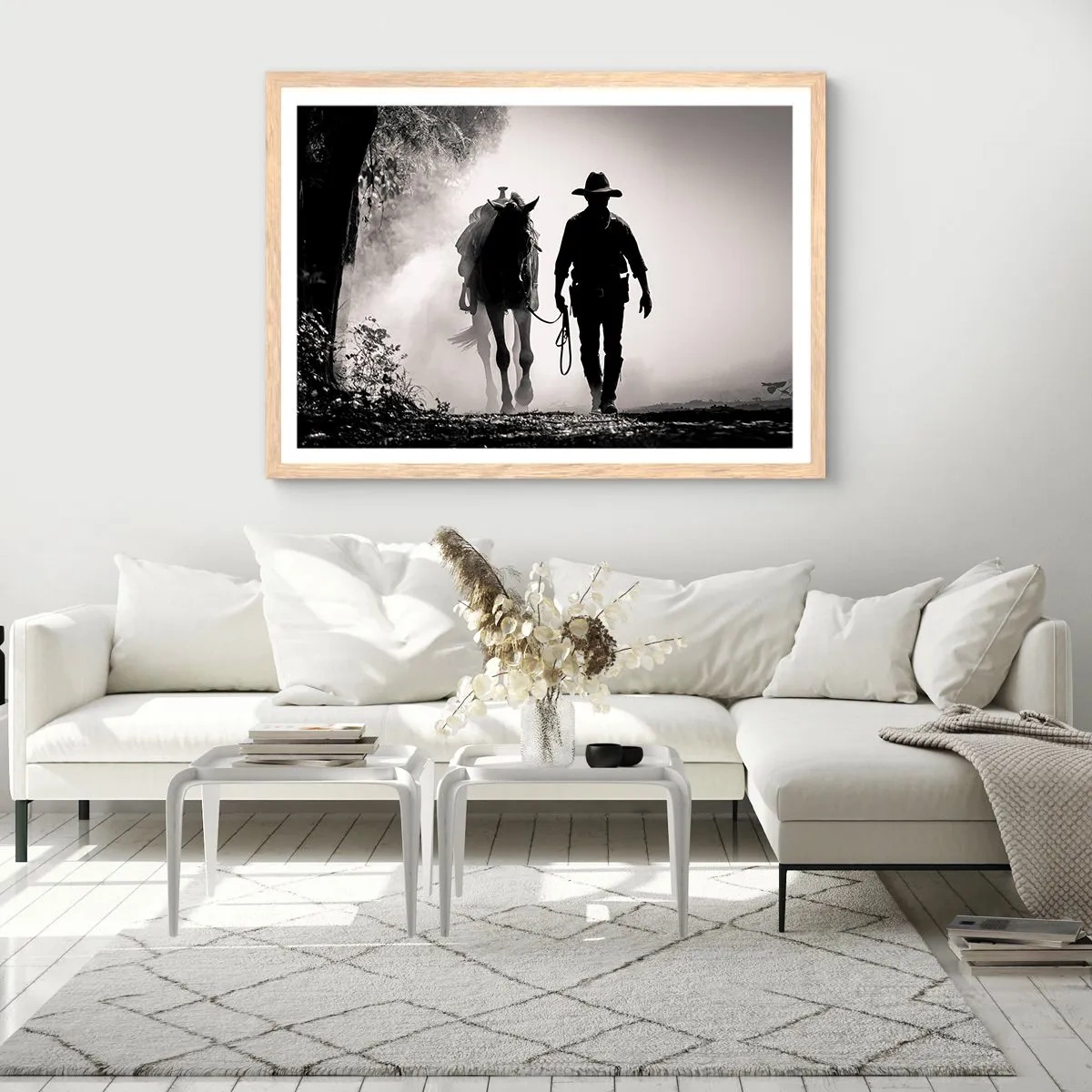 Poster în ramă de stejar deschis - Texas de dimineața - 100x70 cm