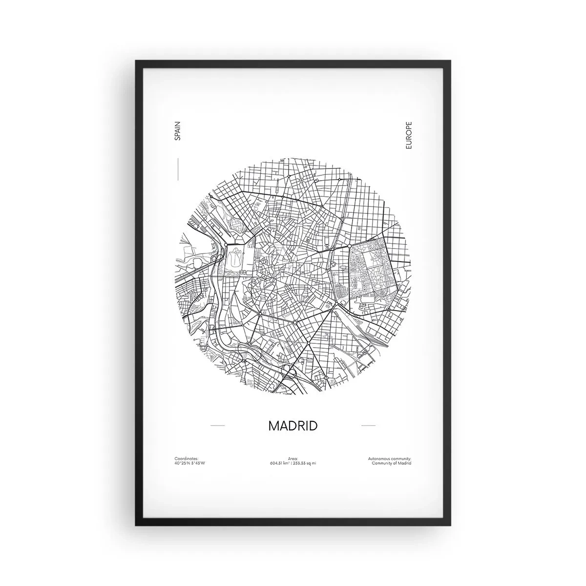 Poster în ramă neagră - Anatomia Madridului - 61x91 cm