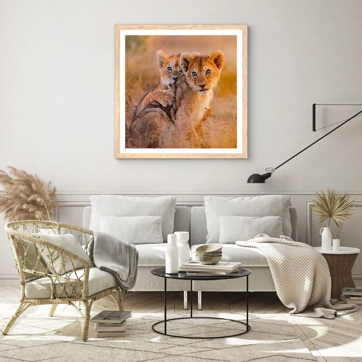 Poster în ramă de stejar deschis - Nu deranjați! Ne distrăm - 60x60 cm