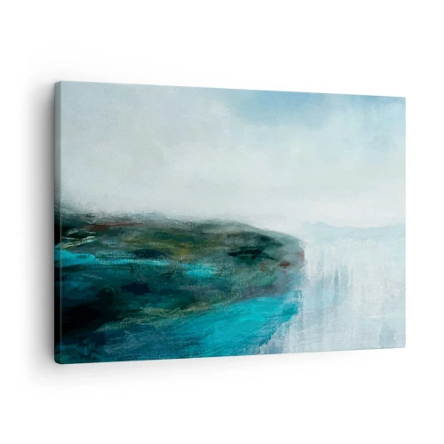 Tablou pe pânză Canvas - Peisaj abstract în nuanțe de turcoaz și gri - 70x50cm - Abstracție maritimă - Decorațiune modernă pentru perete pentru living și dormitor ARTTOR