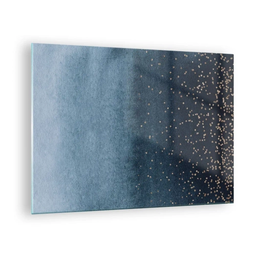 Tablou pe sticlă - Gradiente bleumarin cu puncte aurii minuscule - 70x50cm - Compoziție - faze albastre - Decorațiune modernă pentru perete pentru living și dormitor ARTTOR
